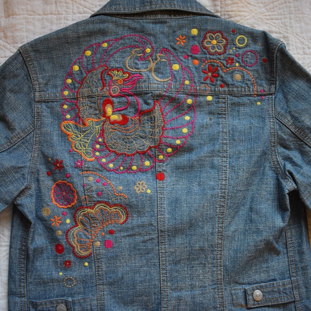Embroidered Oilily Long Denim Jacket